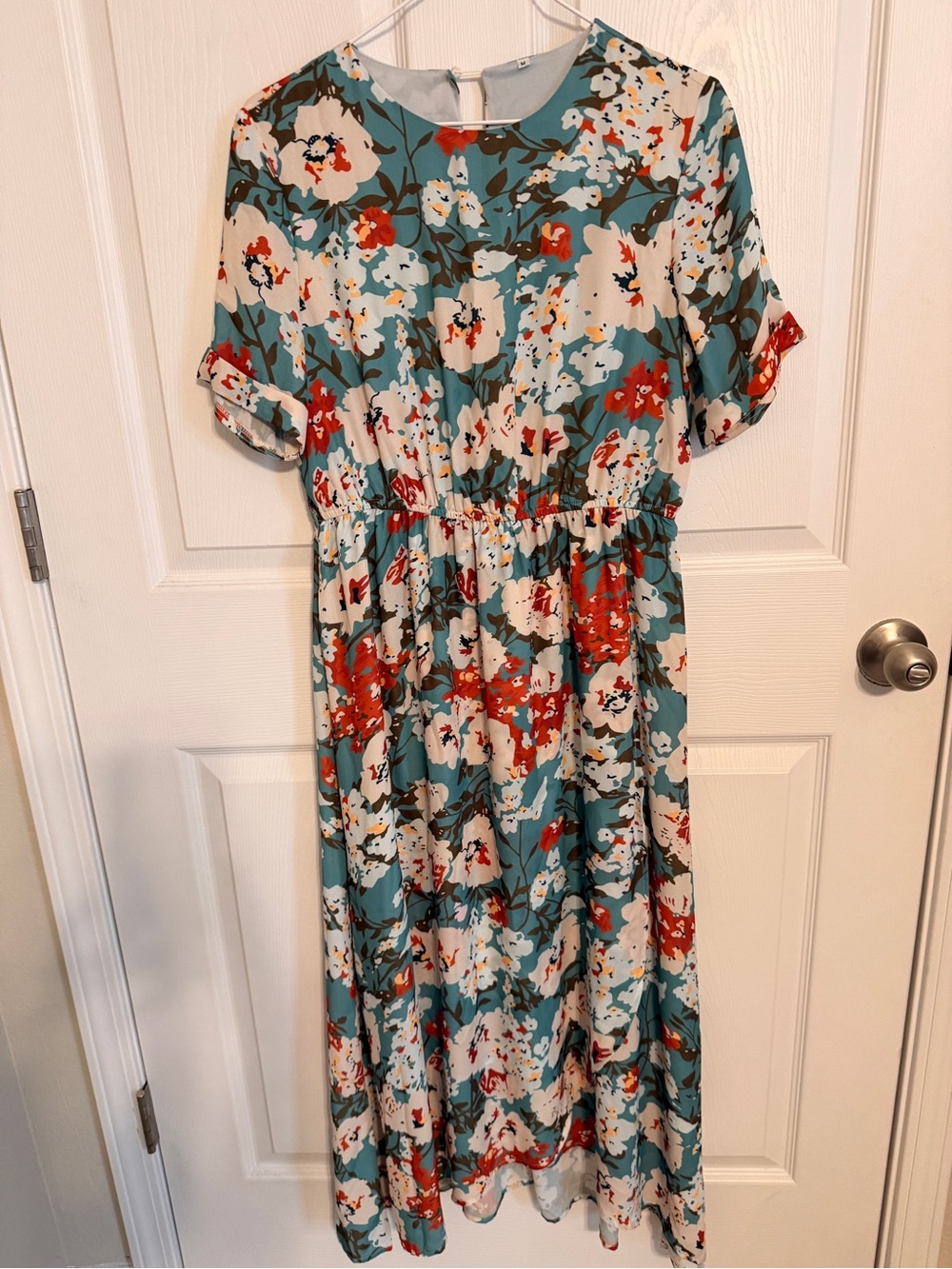 Floral Midi Dress in Teal, Cream and Red